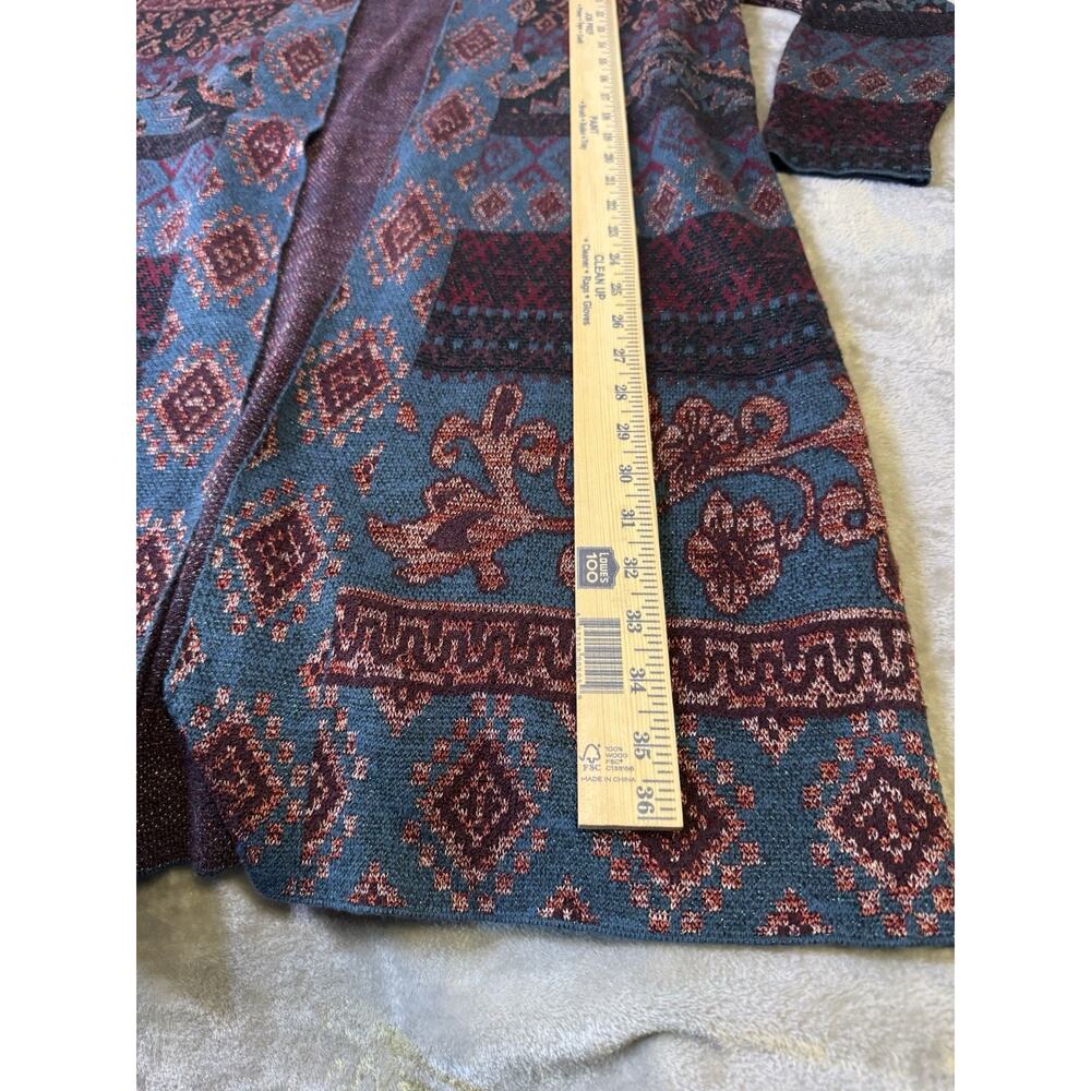 Chicos Duster Cardigan Sz 3 Multi Color Aztec Metallic Open Front Sweater jacket - Picture 3 of 9